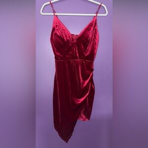 Asymmetrical Velvet Dress in Deep Red